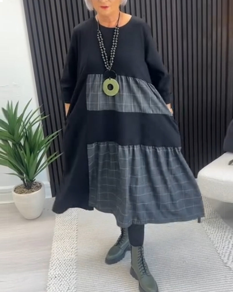 EB | Kleid mit Kariertem Patchwork und Tasche