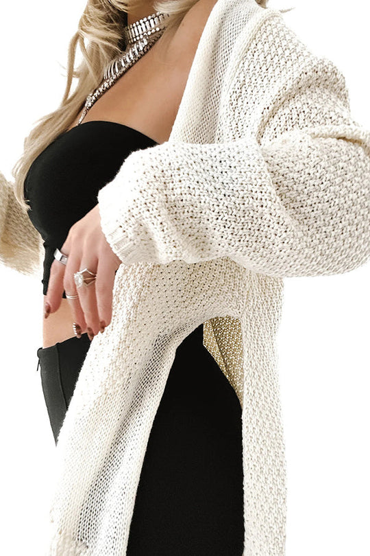 EB | Gemütlicher Gestrickter Mittellanger Cardigan mit Langen Ärmeln