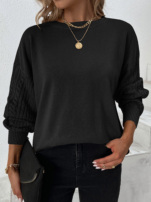 EB | Eleganter Rundhalsausschnitt Pullover mit einfarbiger und verdrehter Strickart Ideal für den Winter