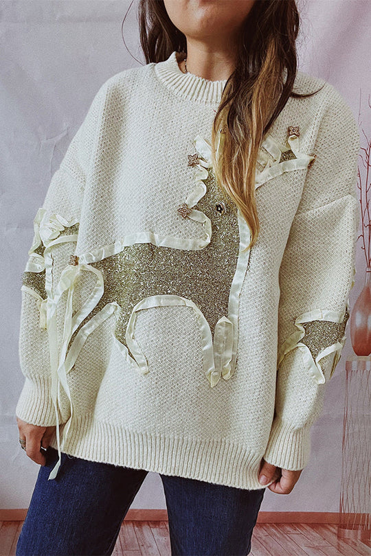 EB | Weihnachtsmuster Gestrickter Rundhalsausschnitt Langarmpullover