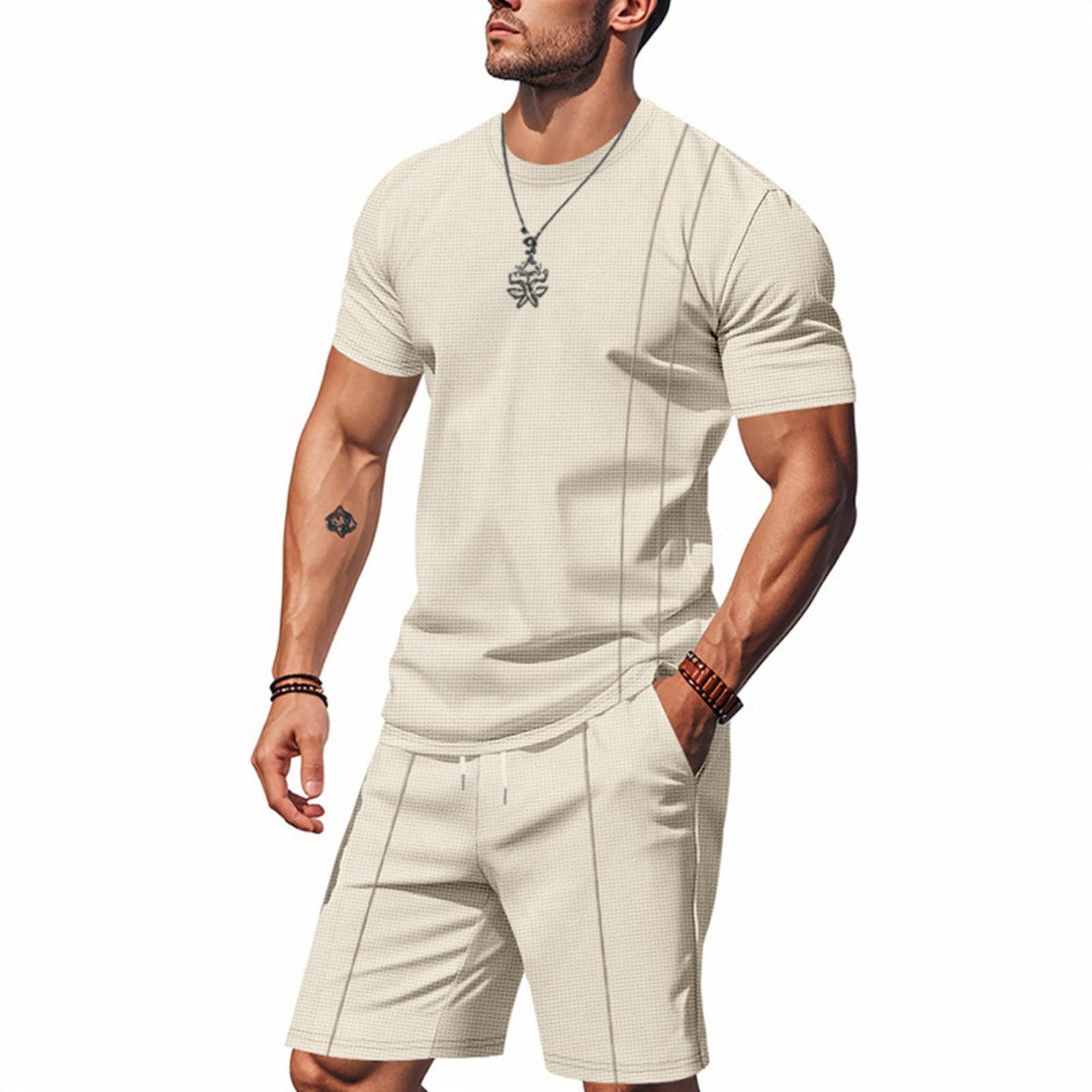 EB | Waffel-Kurzarm-Shorts Zweiteiliges Set
