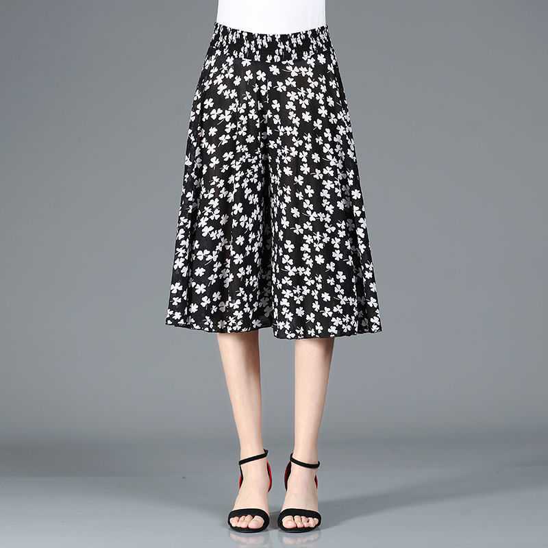 EB | Damen Chiffon Culottes mit Breiten Beinen und Hoher Elastischer Taille