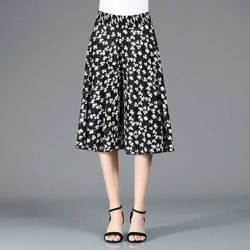 EB | Damen Chiffon Culottes mit Breiten Beinen und Hoher Elastischer Taille