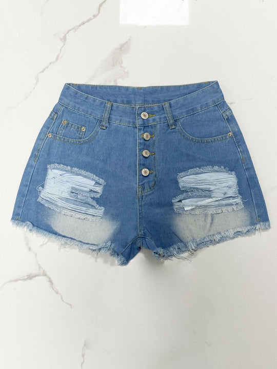 EB | Zerrissene Denim-Shorts mit hoher Taille und Fransen