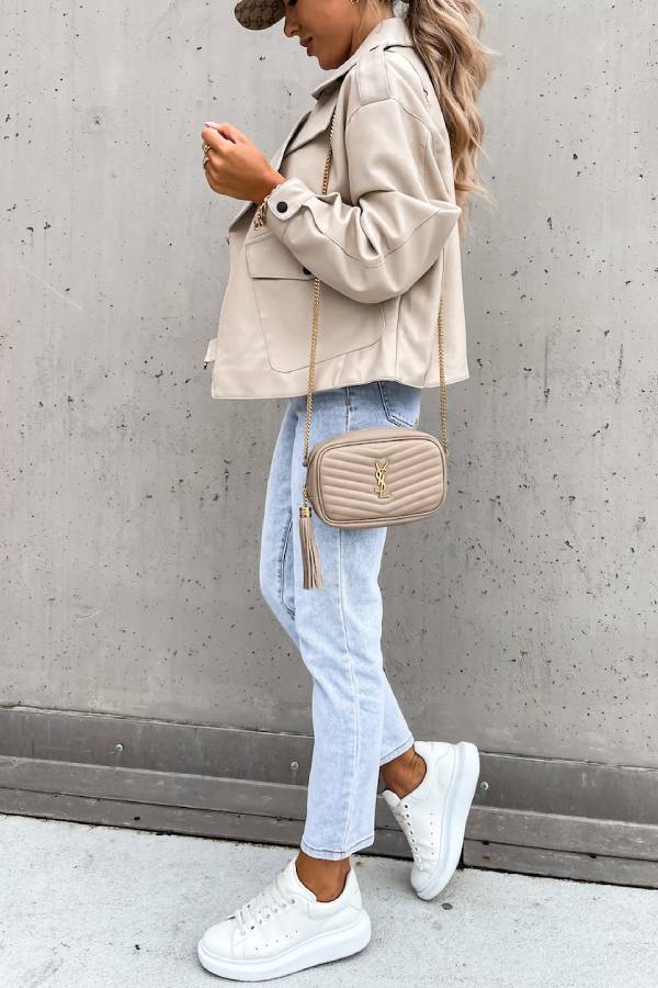 EB | Leder Revers Taschen Britischer Stil Kurzjacke