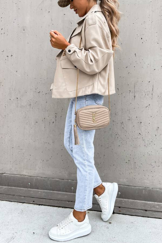 EB | Leder Revers Taschen Britischer Stil Kurzjacke