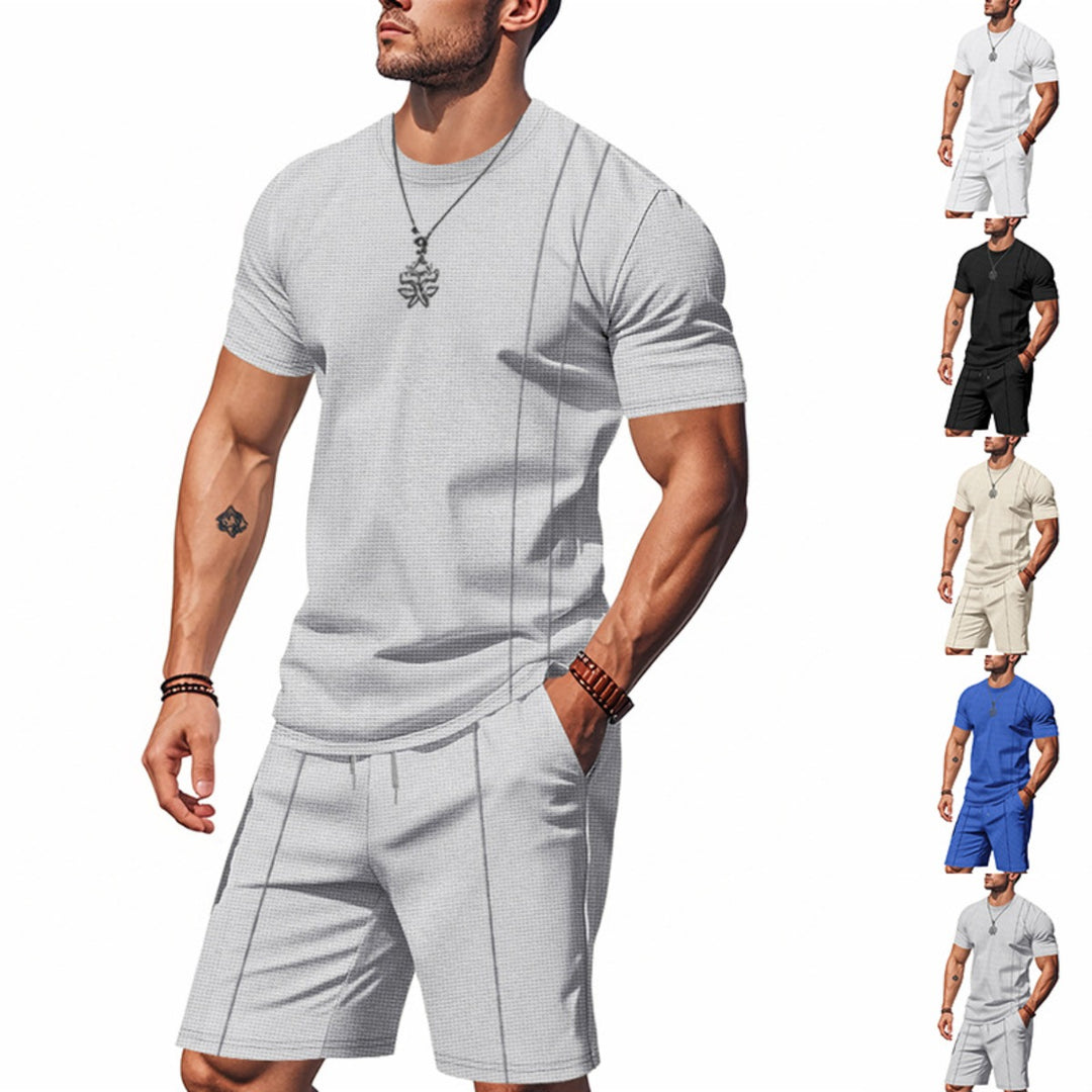 EB | Waffel-Kurzarm-Shorts Zweiteiliges Set