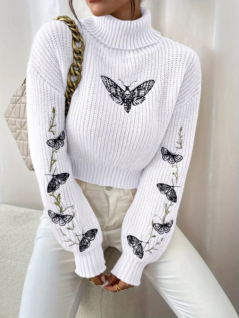 EB | Sweater mit Schmetterlingsmuster und hohem Kragen - Elegante Damenmode