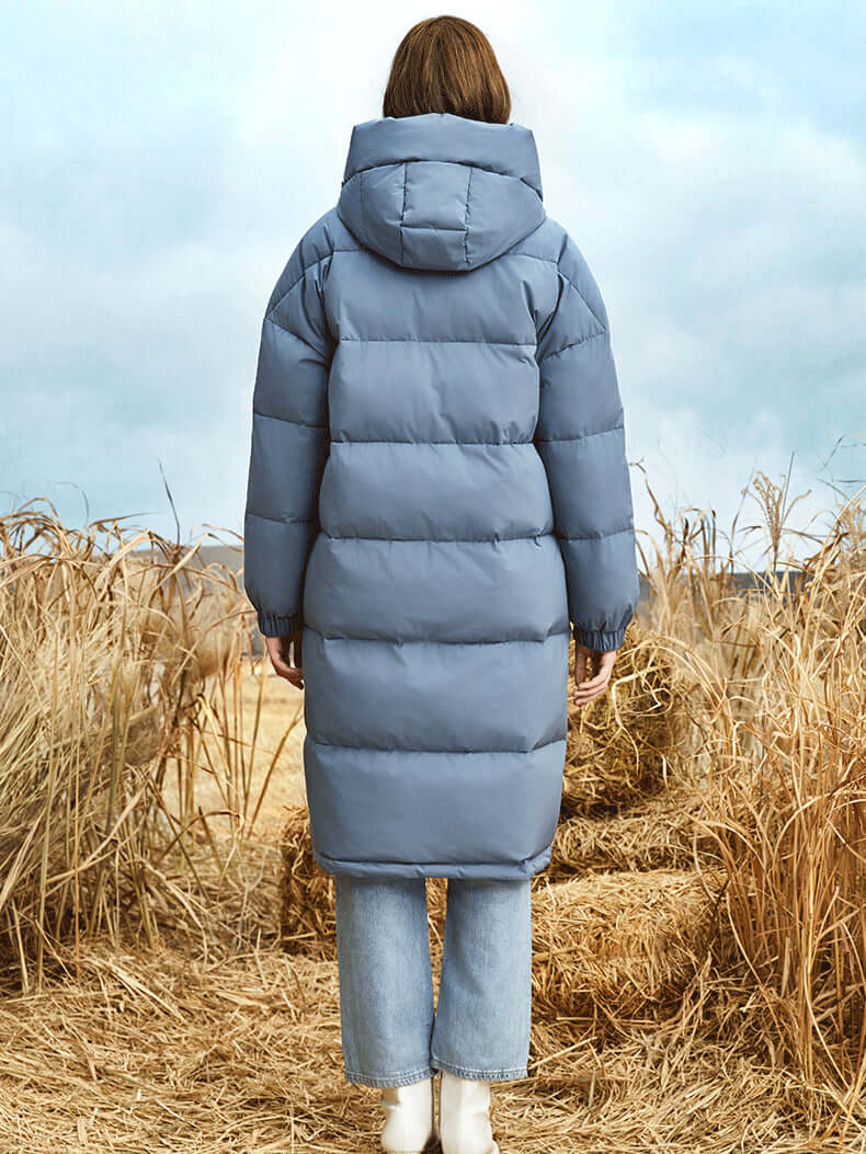 EB | Damen Lange Winter Pufferjacke mit Kapuze