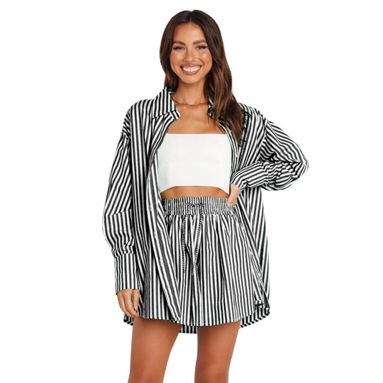 EB | Fashion Shirt Gestreift Langarm Zweiteiliges Set