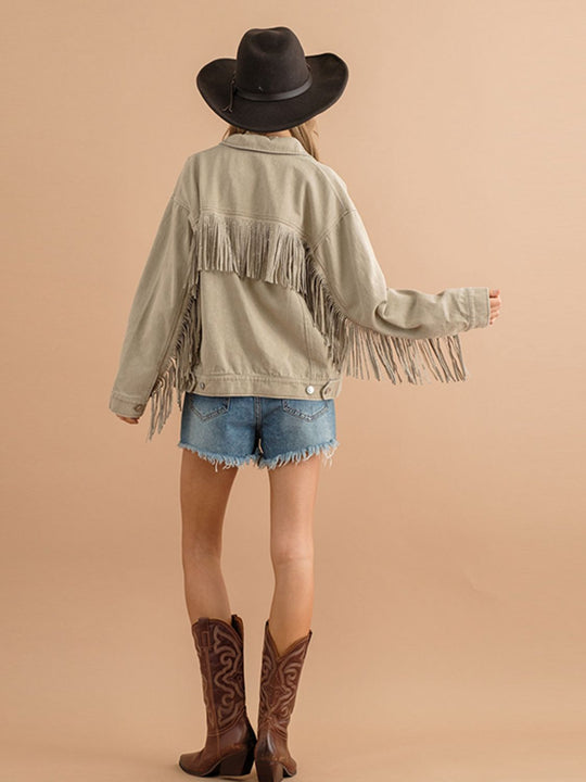EB | Fransen-Detail Gefallene Schulter Denimjacke