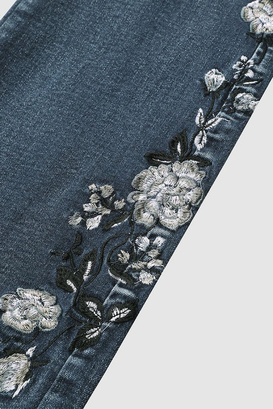 EB | Mittel Taille Flamingo Bestickte Jeans
