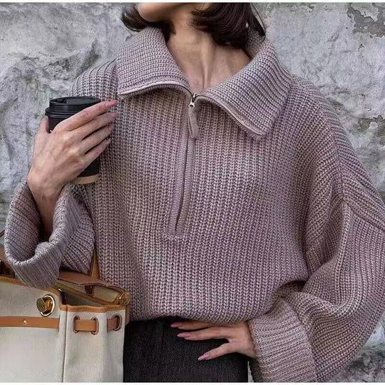 EB | Rippstrick Pullover mit Reißverschluss Weich und Warm Lässige Eleganz