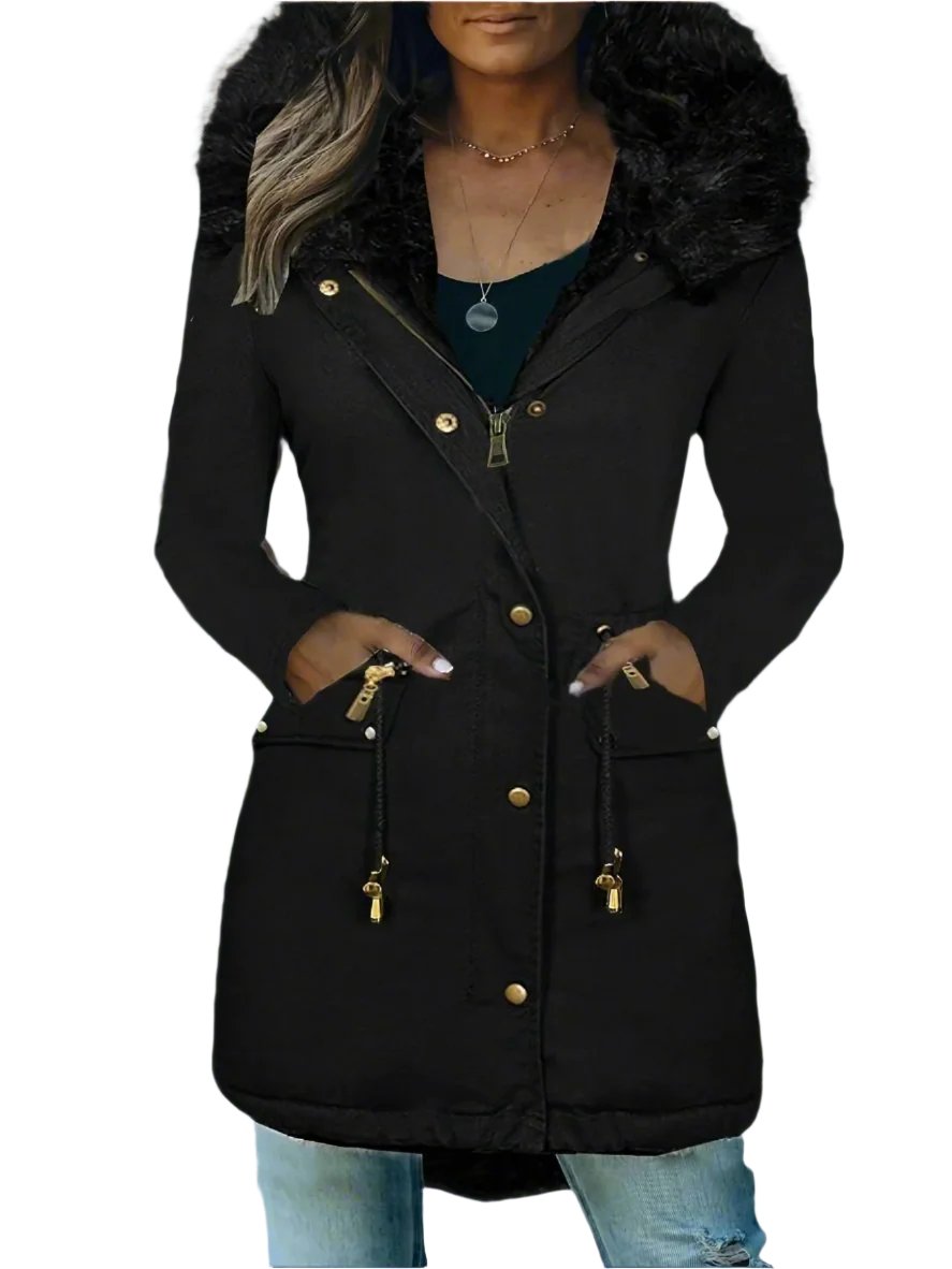EB | Pelz Winterjacke für Damen - mit Kapuze und Taschen