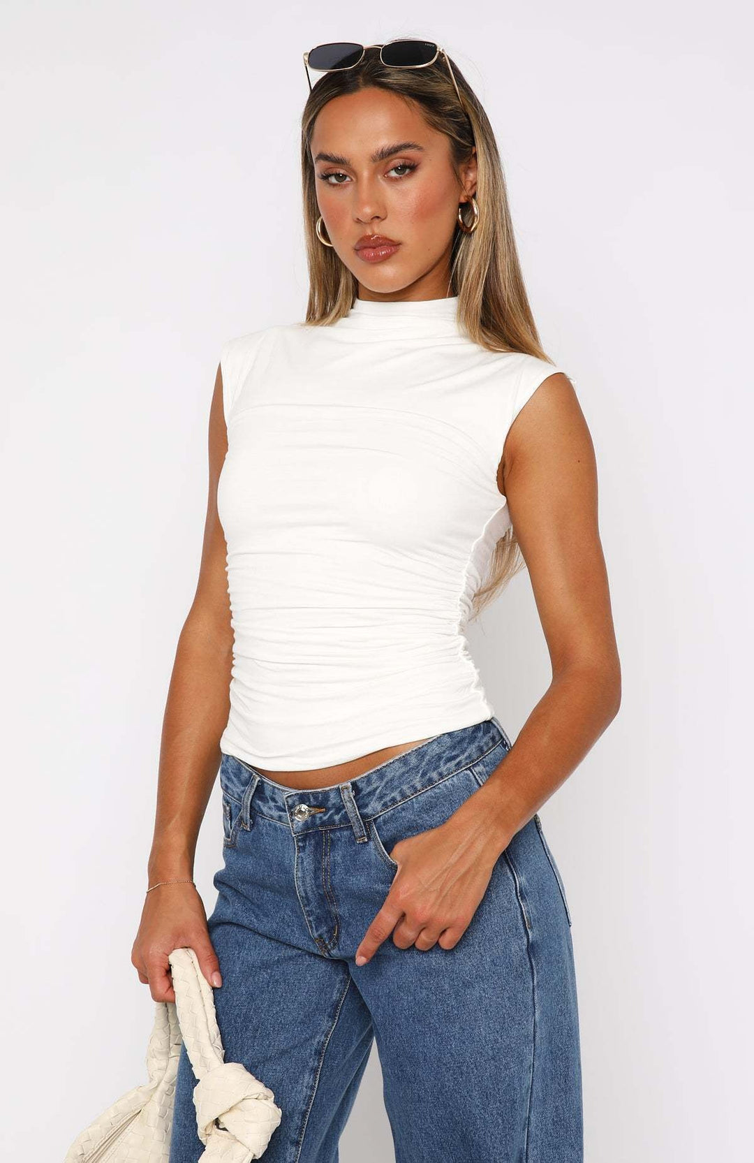 EB | Semi-Rollkragen einfarbig slim-fit ärmellose Spice Girl Weste