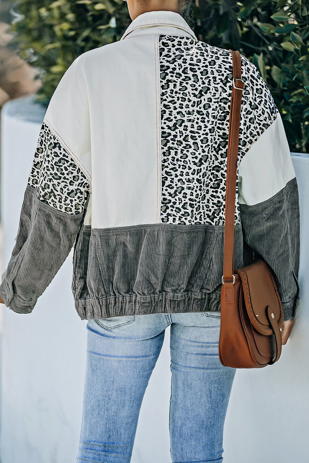EB | Leopard Farbblock Knopfleiste Cord Baumwolljacke