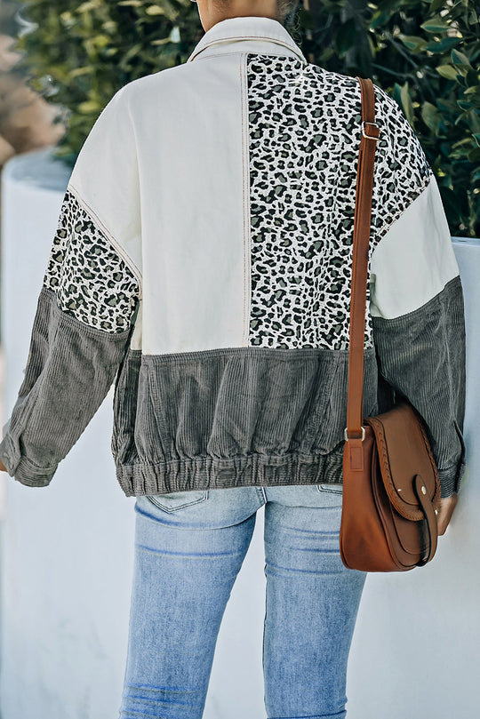 EB | Leopard Farbblock Knopfleiste Cord Baumwolljacke