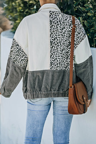 EB | Leopard Farbblock Knopfleiste Cord Baumwolljacke
