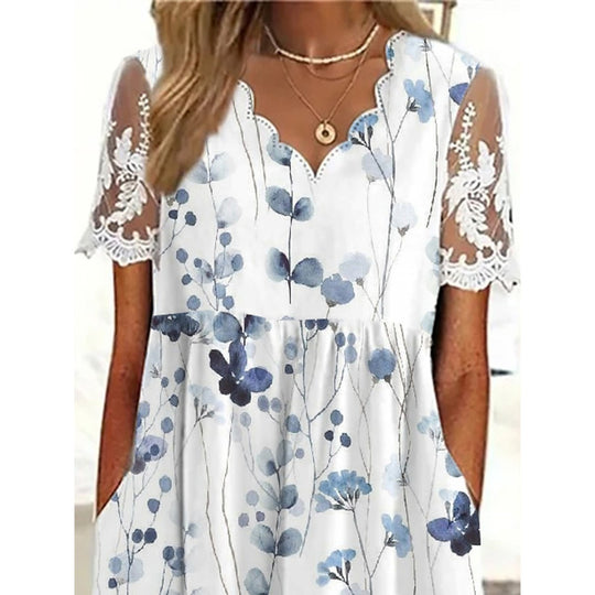 EB | Pendelkleid mit Blumendruck und V-Ausschnitt