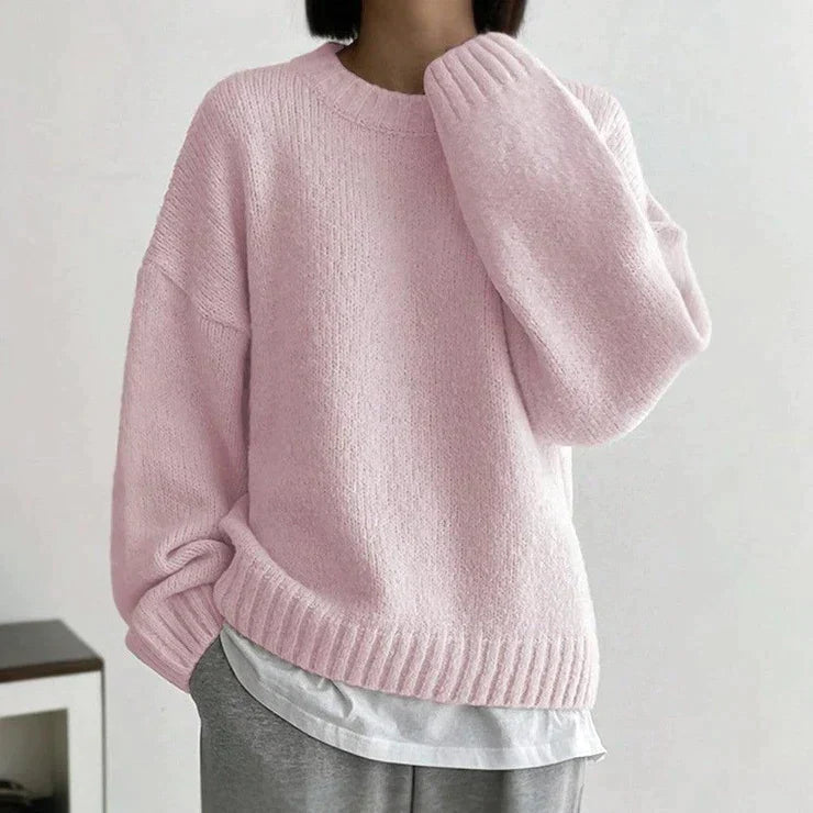 EB | Pink Einfarbiger Pullover mit Rundhalsausschnitt
