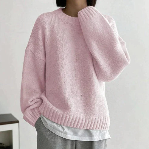 EB | Pink Einfarbiger Pullover mit Rundhalsausschnitt