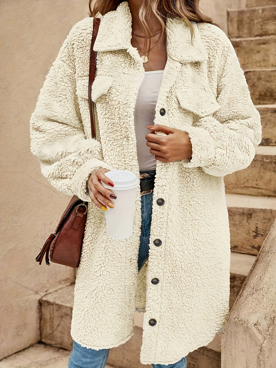EB | Lange Jacke Im Sherpa-stil Polyester Warm und Stilvoll