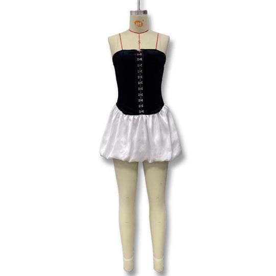 EB | Kontrastierende Farbe einreihig Tube Top Kleid Kleid