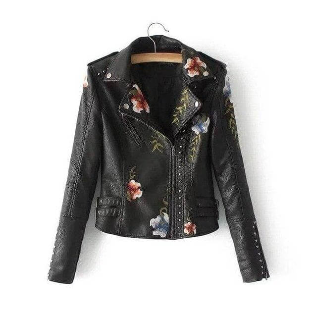 EB | Damen Blumen PU Lederjacke