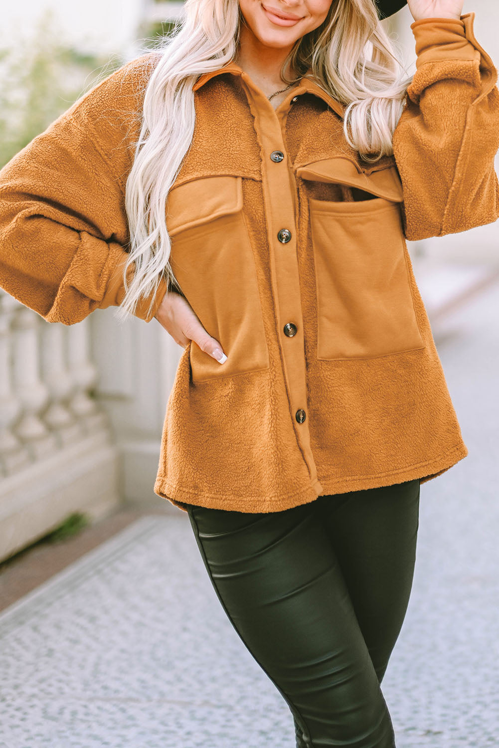 EB | Weiche Teddyjacke mit Großen Taschen Polyester Warm und Modern