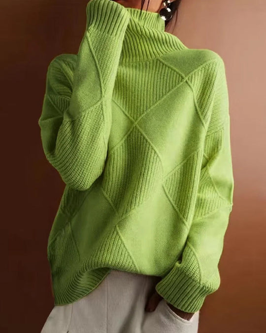 EB | Schlichter Einfarbiger Eleganter Rollkragenpullover mit Rautenmuster