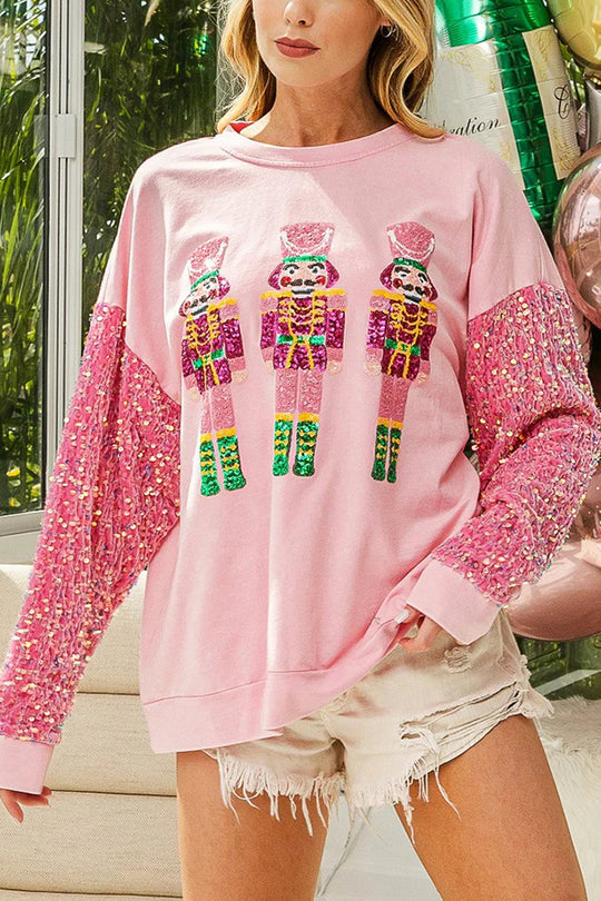 EB | Weihnachten Lässig Locker Rundhals Pailletten Ärmel Sweatshirt