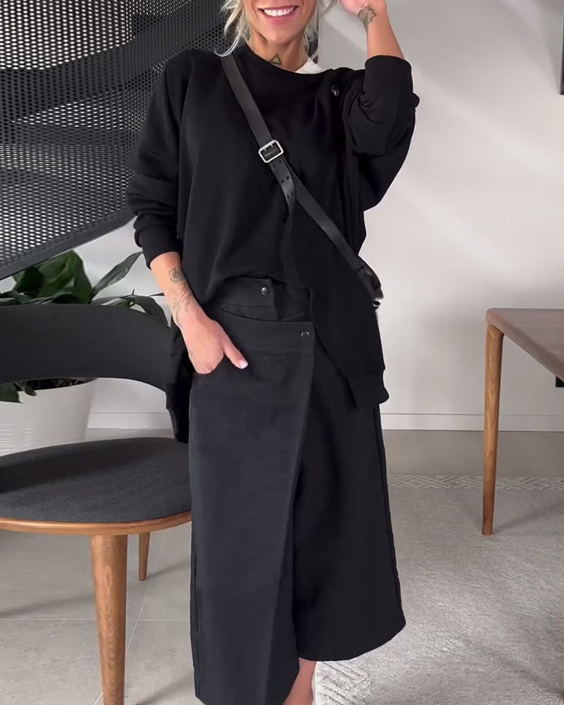 EB | Sweatshirt mit Rundhalsausschnitt und Schlitz In Unifarbe