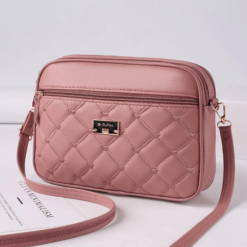 EB | Damen Schultertasche mit Diamantmuster und Reißverschluss