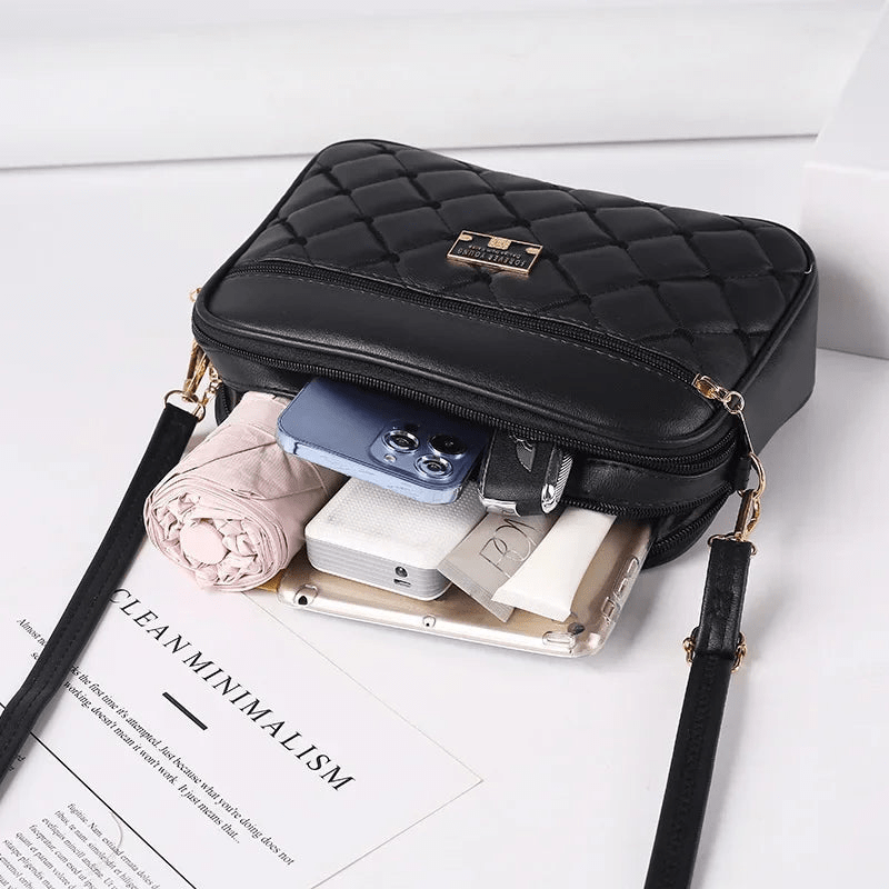 EB | Damen Schultertasche mit Diamantmuster und Reißverschluss
