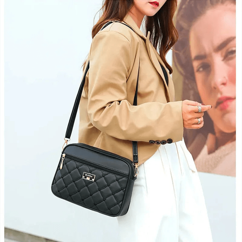 EB | Damen Schultertasche mit Diamantmuster und Reißverschluss