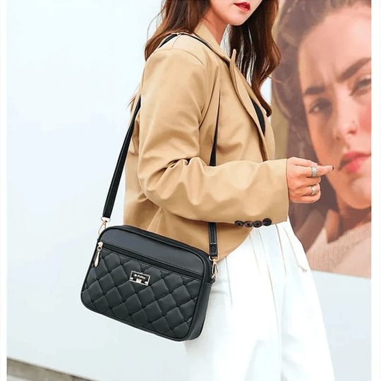 EB | Damen Schultertasche mit Diamantmuster und Reißverschluss
