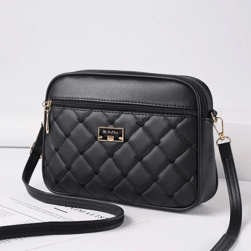 EB | Damen Schultertasche mit Diamantmuster und Reißverschluss