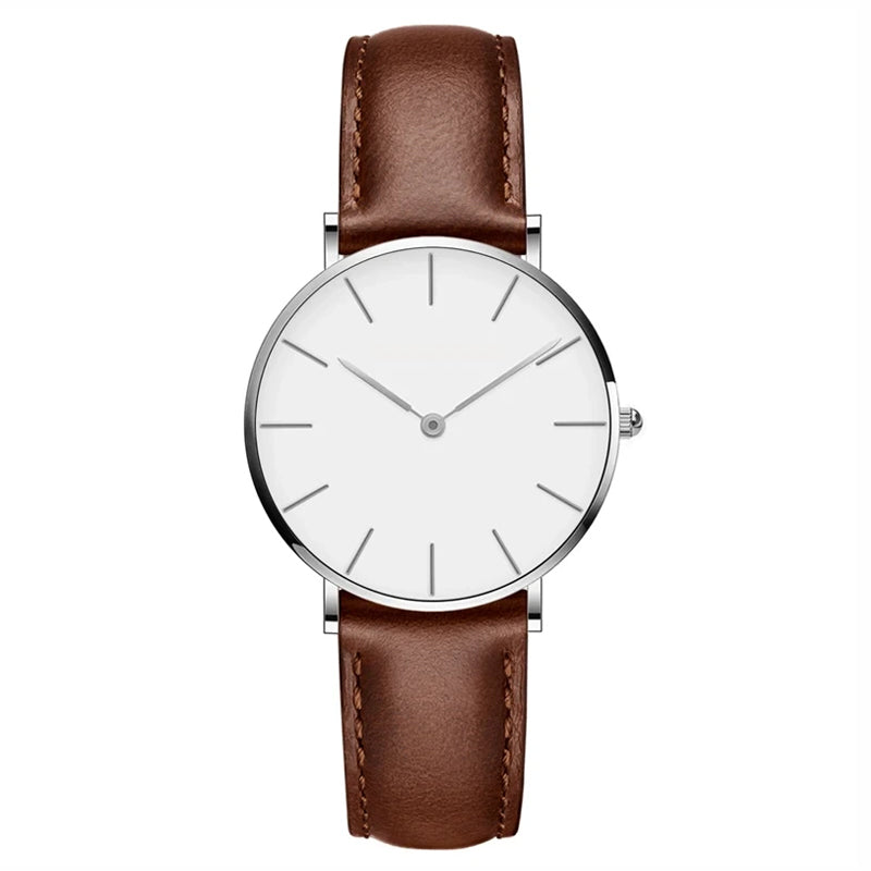 EB | Runde Zeitlose Minimalistische Uhr mit Lederarmband für Frauen