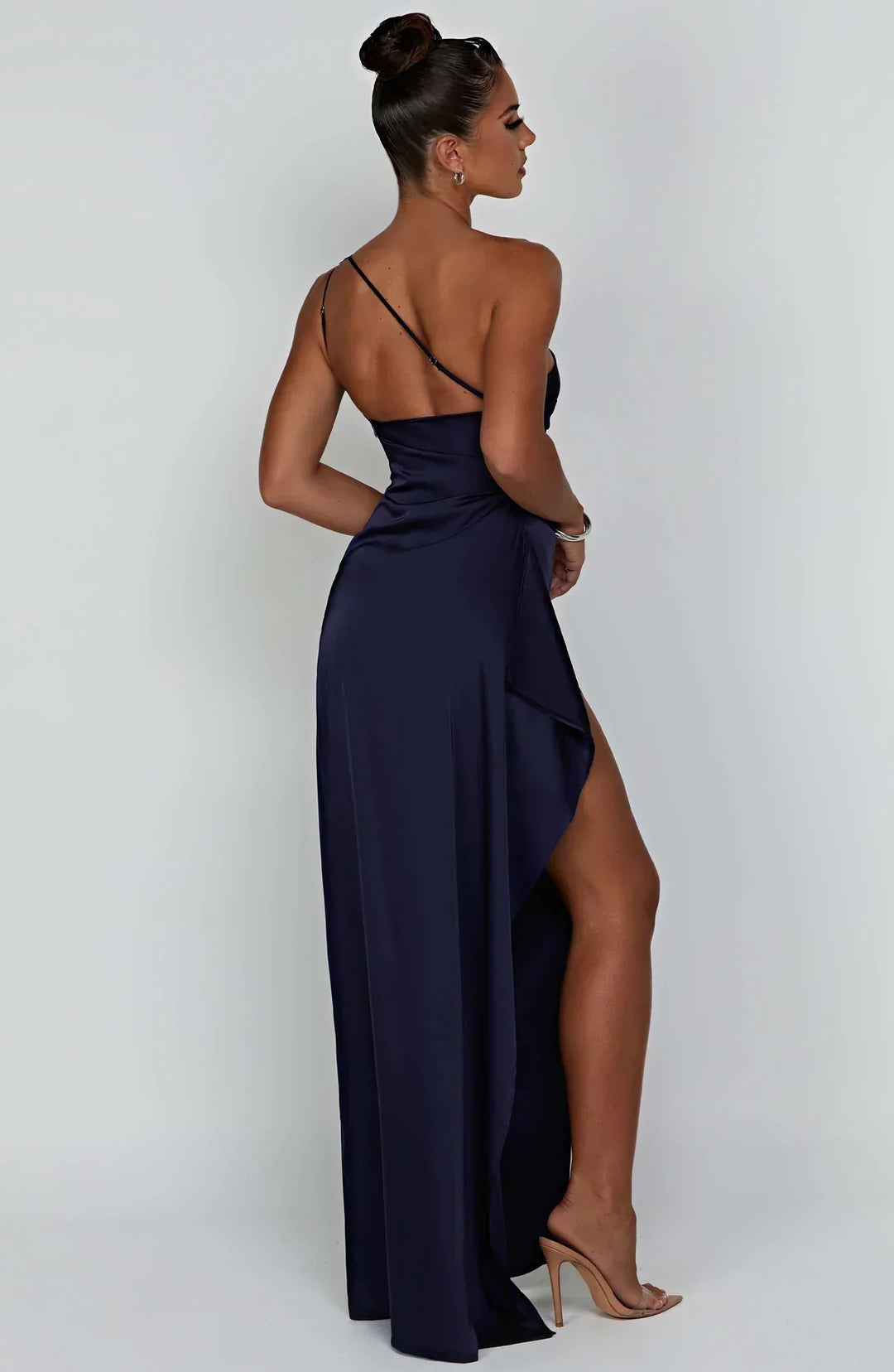 Falten Satin Schlitzkleid