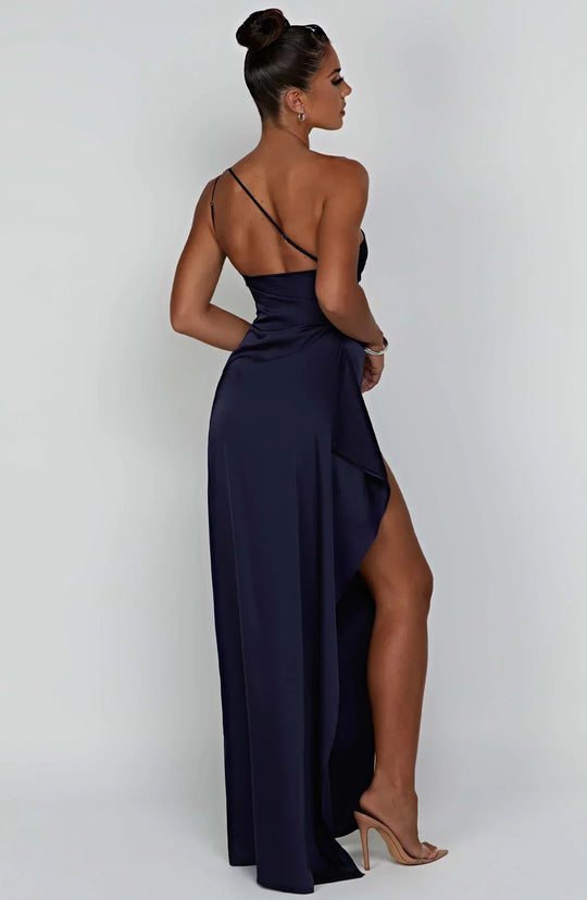 Falten Satin Schlitzkleid