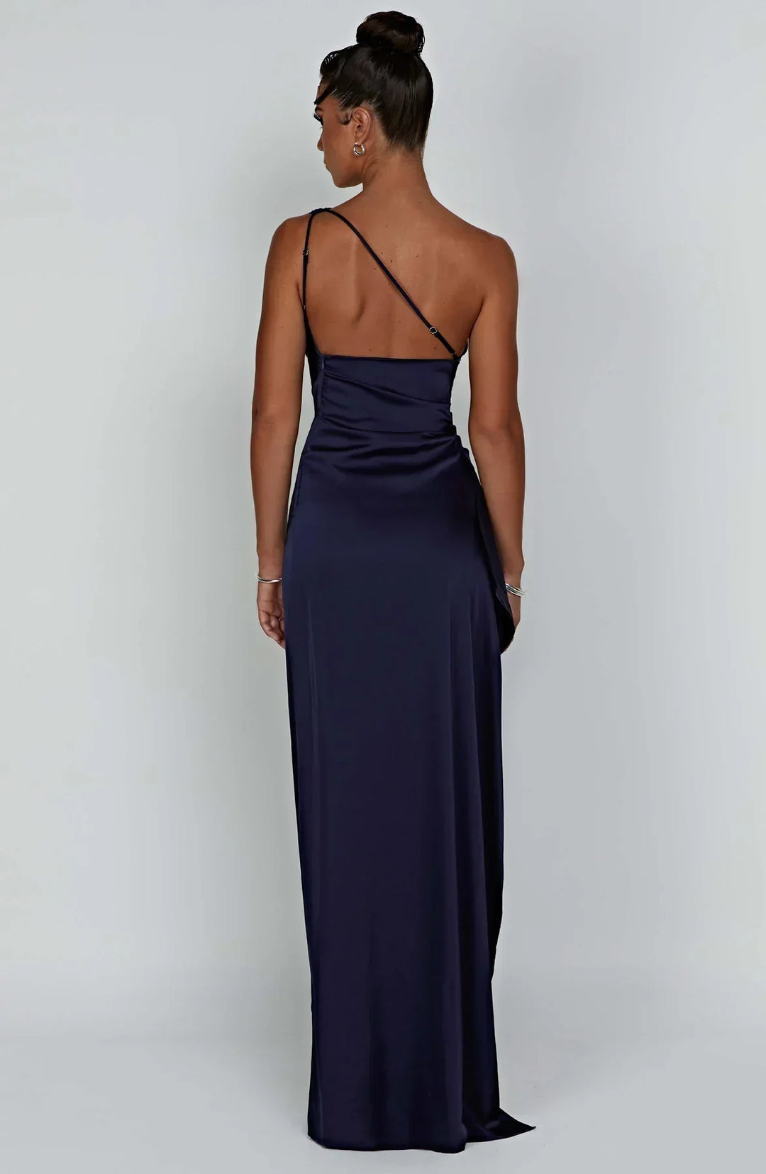 Falten Satin Schlitzkleid
