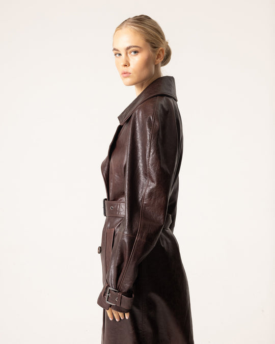 EB | Leder Trenchcoat - Damen mit Gürtel