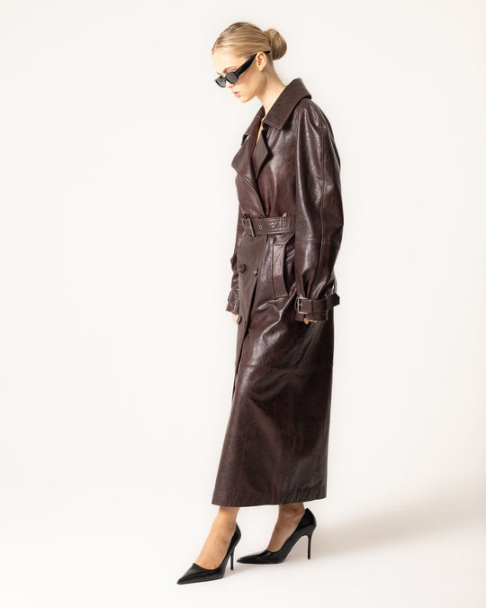 EB | Leder Trenchcoat - Damen mit Gürtel