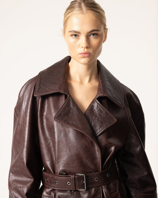 EB | Leder Trenchcoat - Damen mit Gürtel