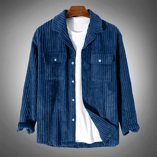 EB - Stilvolles Dunkelblaues Lässiges Corduroy Herbst Overshirt für Männer