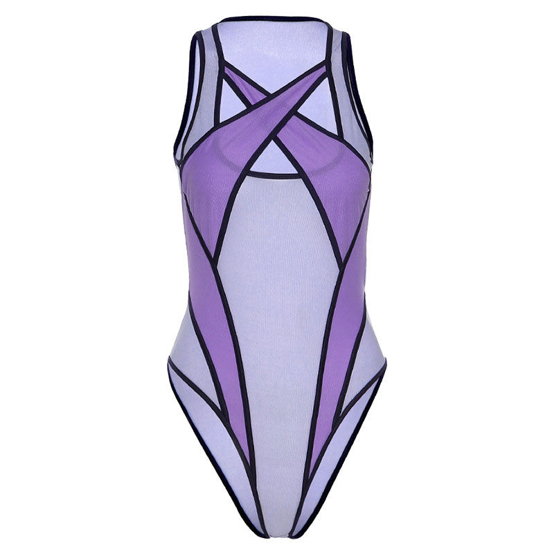 EB | Athletic Contrast Träger Kreuzgurt Mesh Bodysuit
