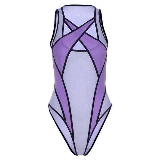 EB | Athletic Contrast Träger Kreuzgurt Mesh Bodysuit