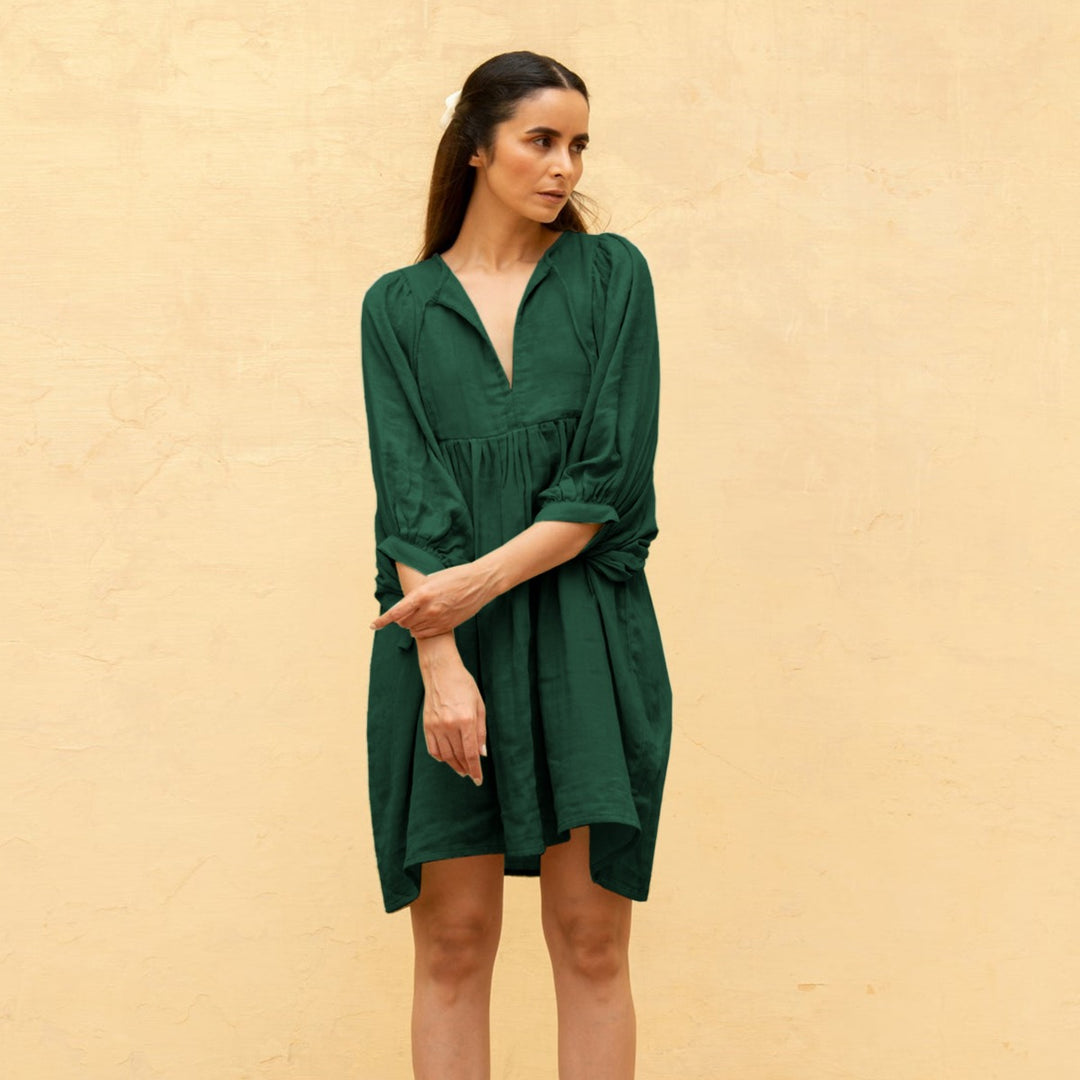 EB | Sommer Frauen solide Farbe große Größe Laterne Ärmel Kleid