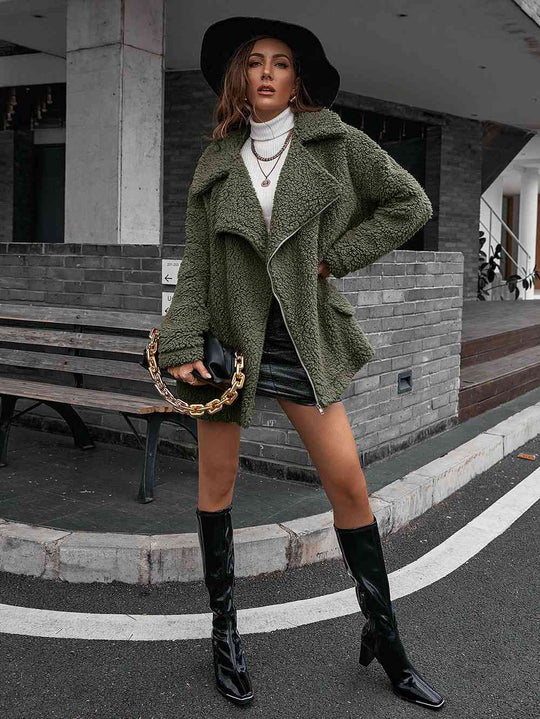 EB | Double Take Zip up Teddy Jacke mit Kragen