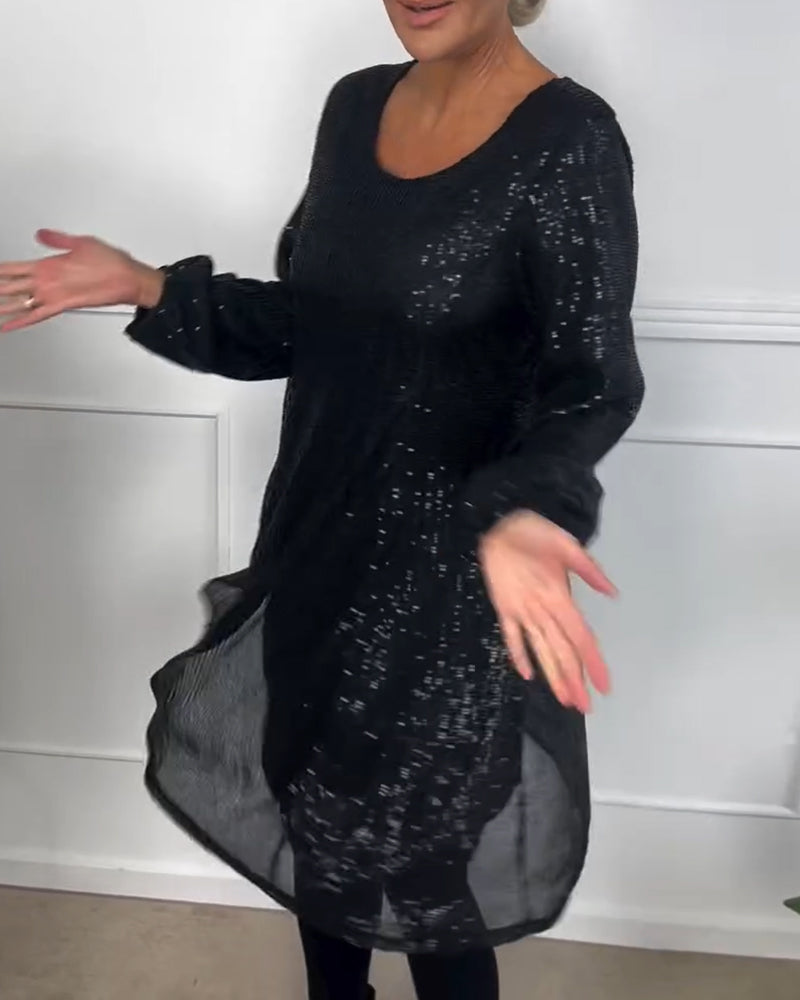 EB | Elegante Laterne Ärmel Pailletten A-Linie